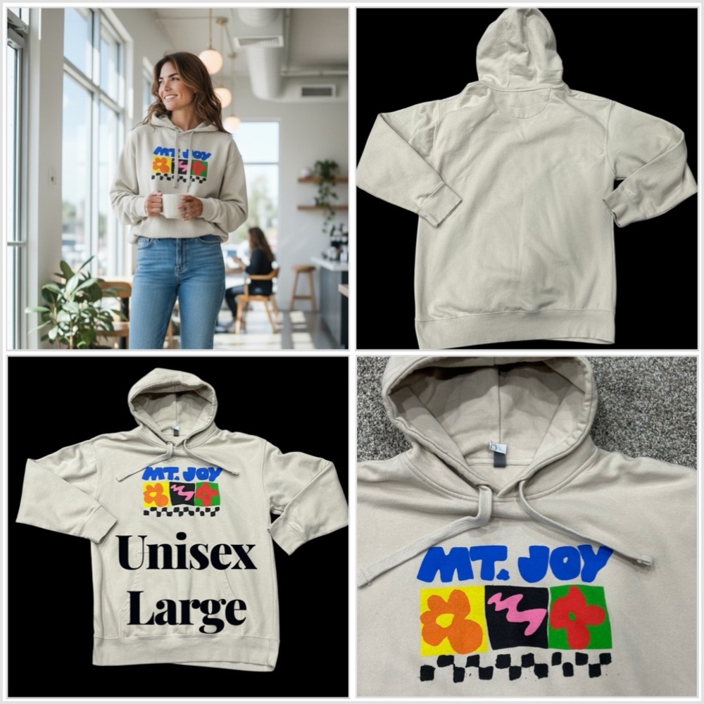 MT JOY Concert Merch Large Cream Soft Fleece Pullover Thick Hoodie Sweatshirt